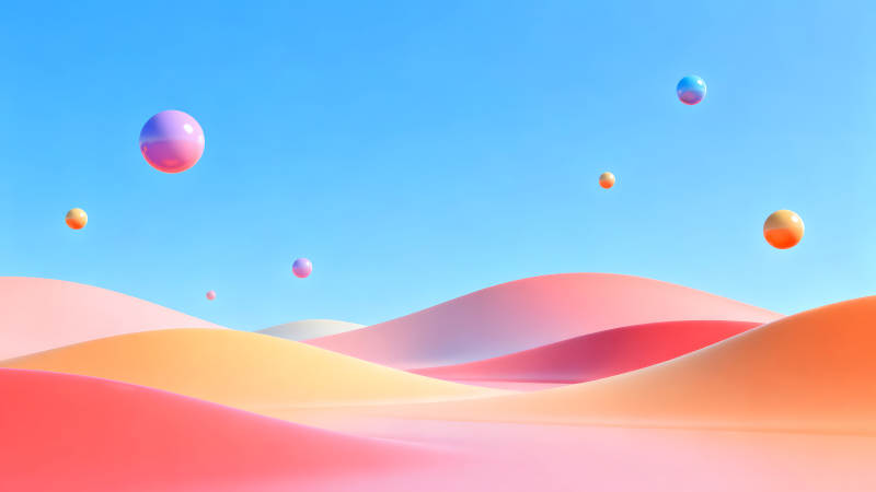 抽象的风景与悬浮的球体-图片