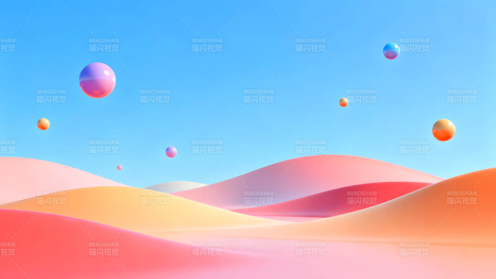 抽象的风景与悬浮的球体-图片