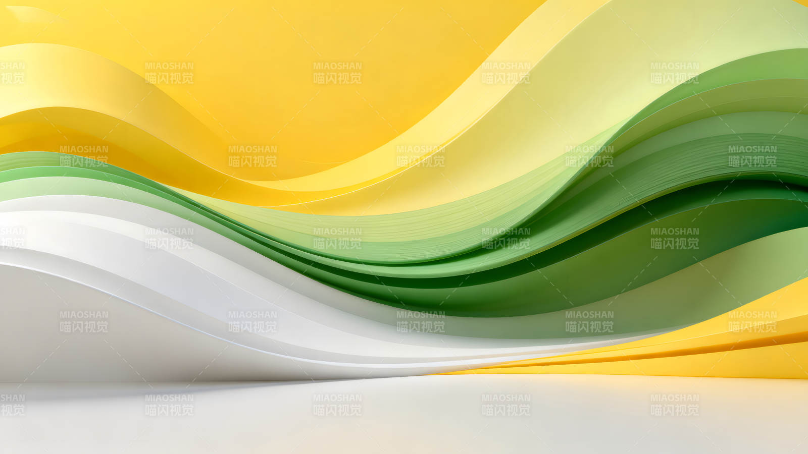 抽象彩纸波浪背景黄绿白相间-图片