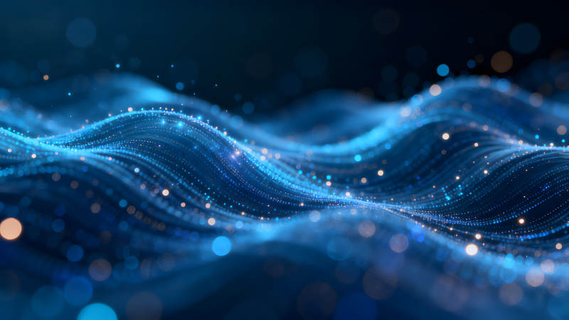 抽象藍(lán)色波浪光點背景-圖片