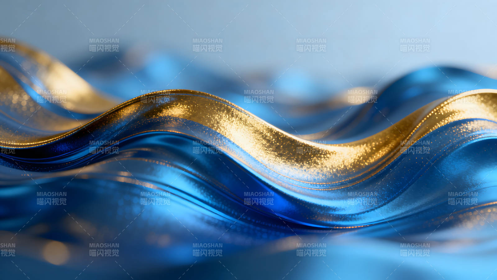 金色藍色綢緞的抽象波浪-圖片