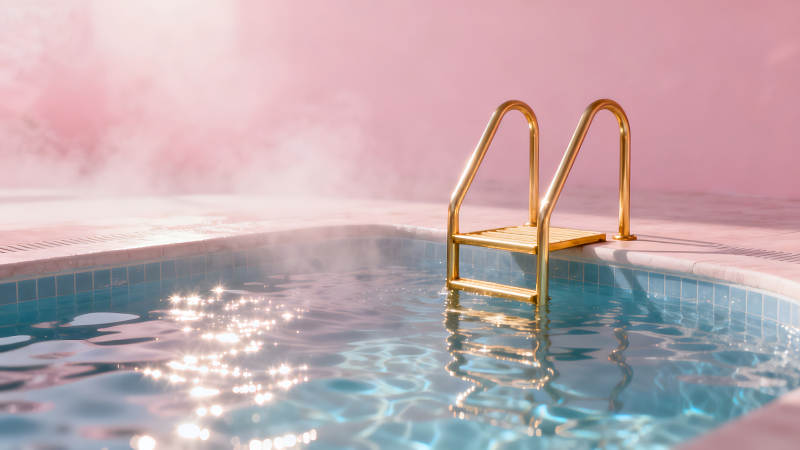 金色泳池的平静夏日-图片