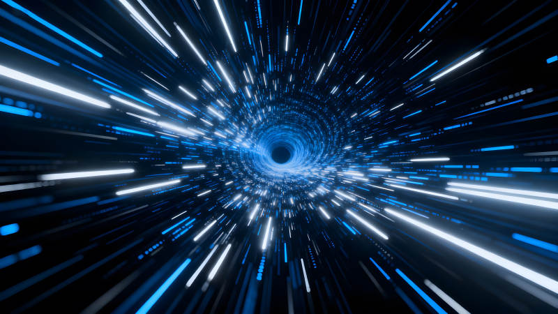 抽象的時空隧道藍色光線特效-圖片