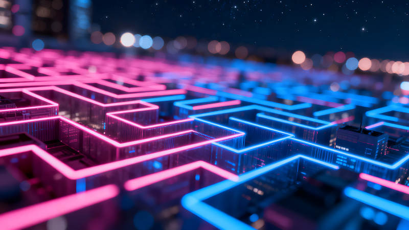 赛博朋克城市夜景抽象迷宫-图片