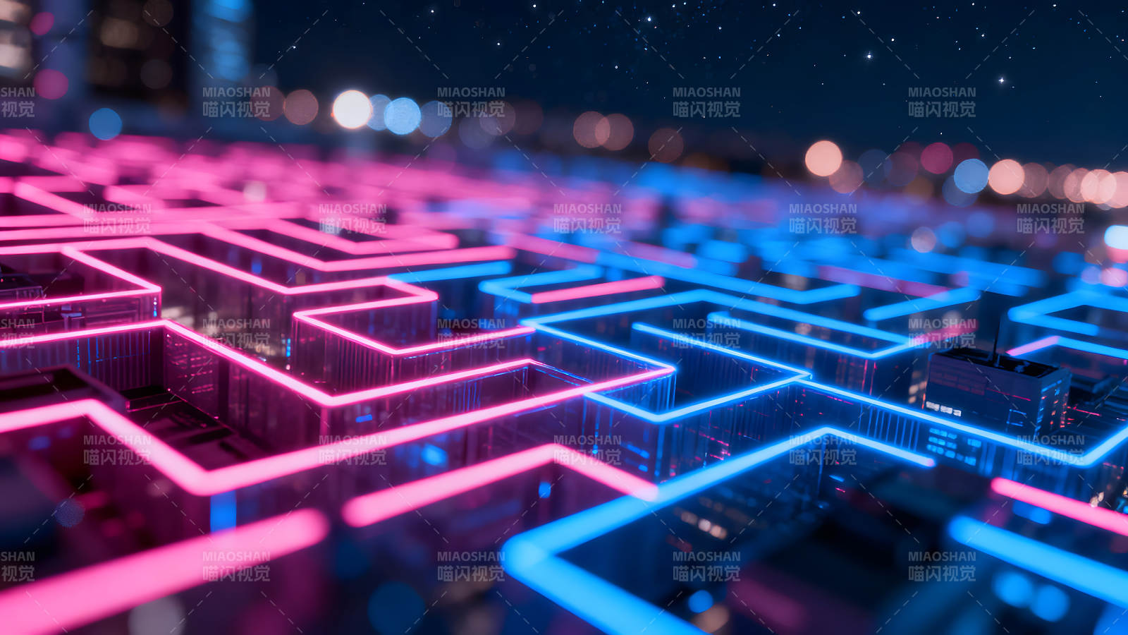 赛博朋克城市夜景抽象迷宫-图片