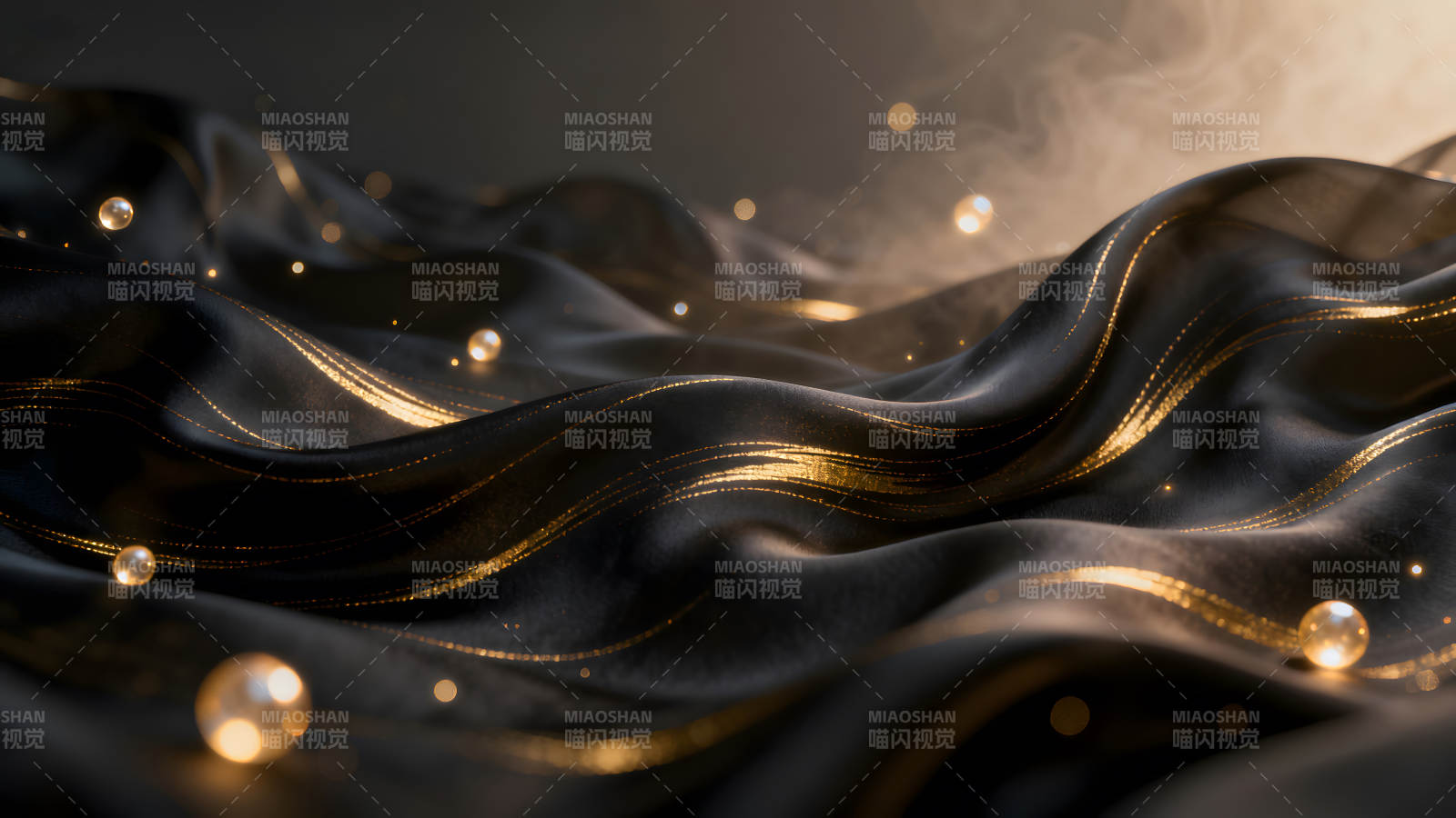 黑色絲綢與金色光點交織-圖片