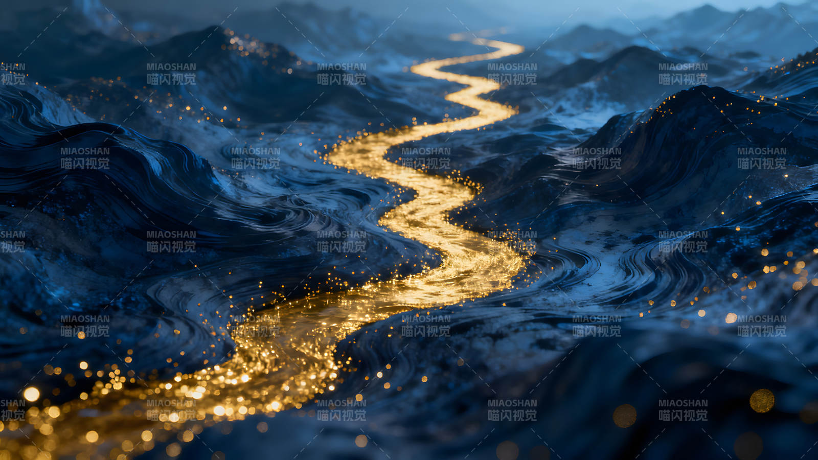夜幕下闪耀的光之河流淌在波涛汹涌的海面上图片