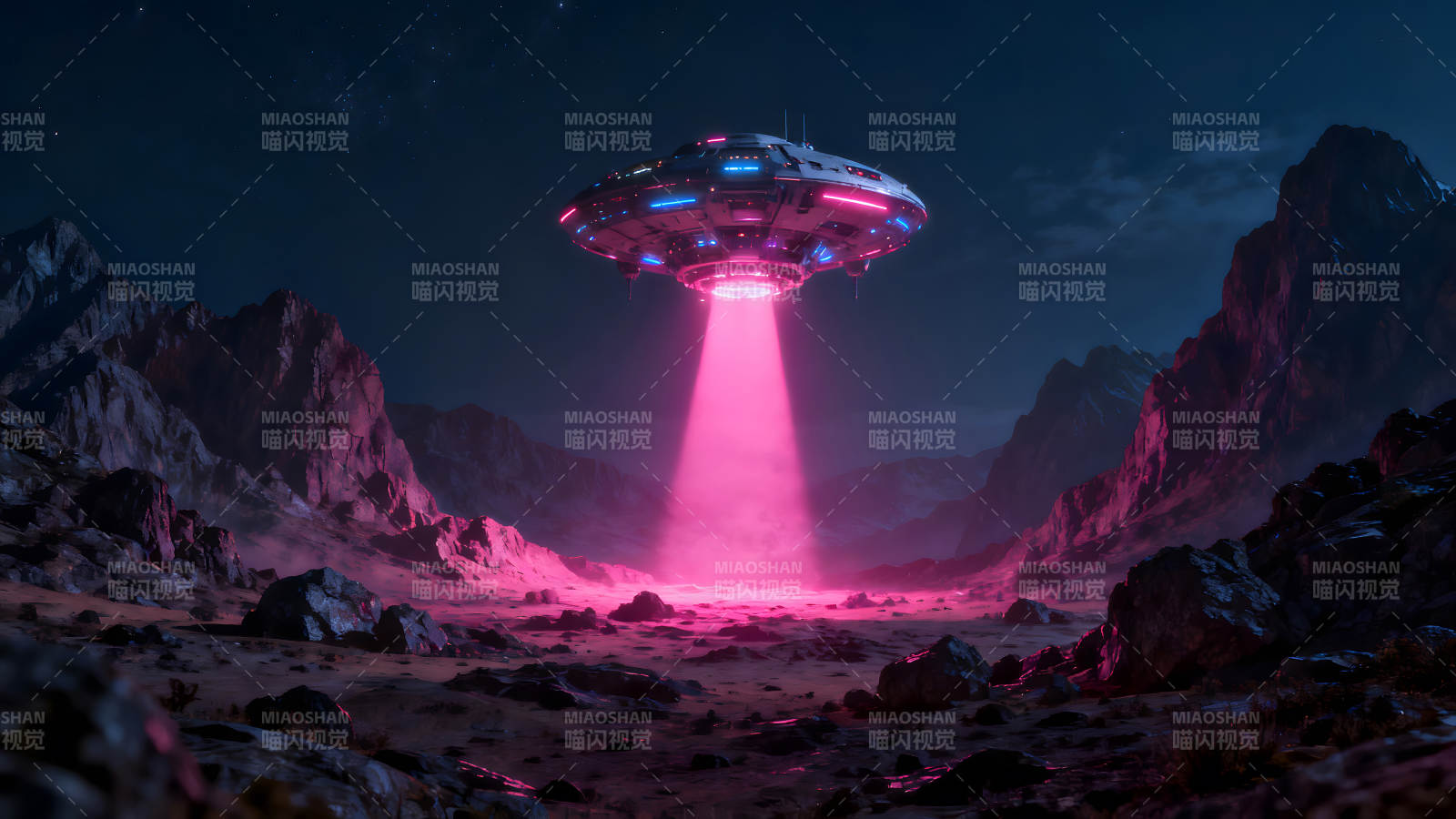 夜幕下的飞碟降临景象图片