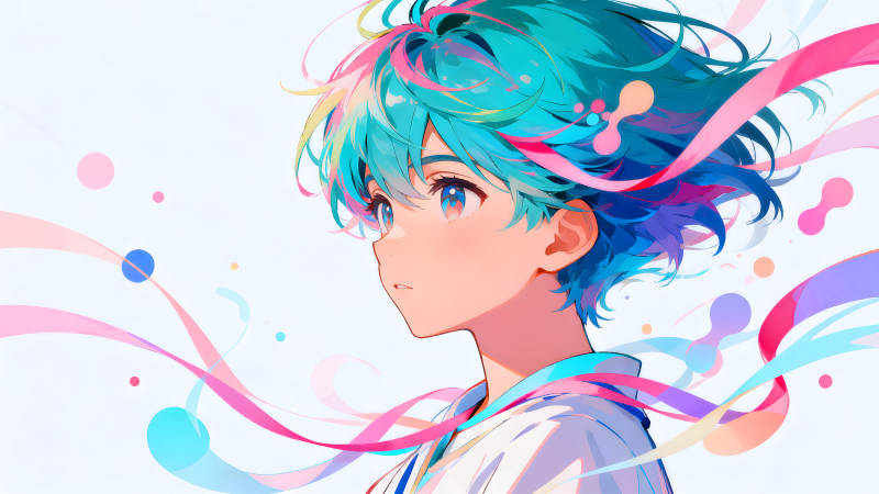 動(dòng)漫人物藍(lán)色頭發(fā)側(cè)臉特寫-圖片