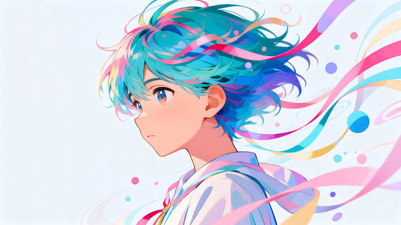 动漫人物蓝色头发梦幻画面-图片