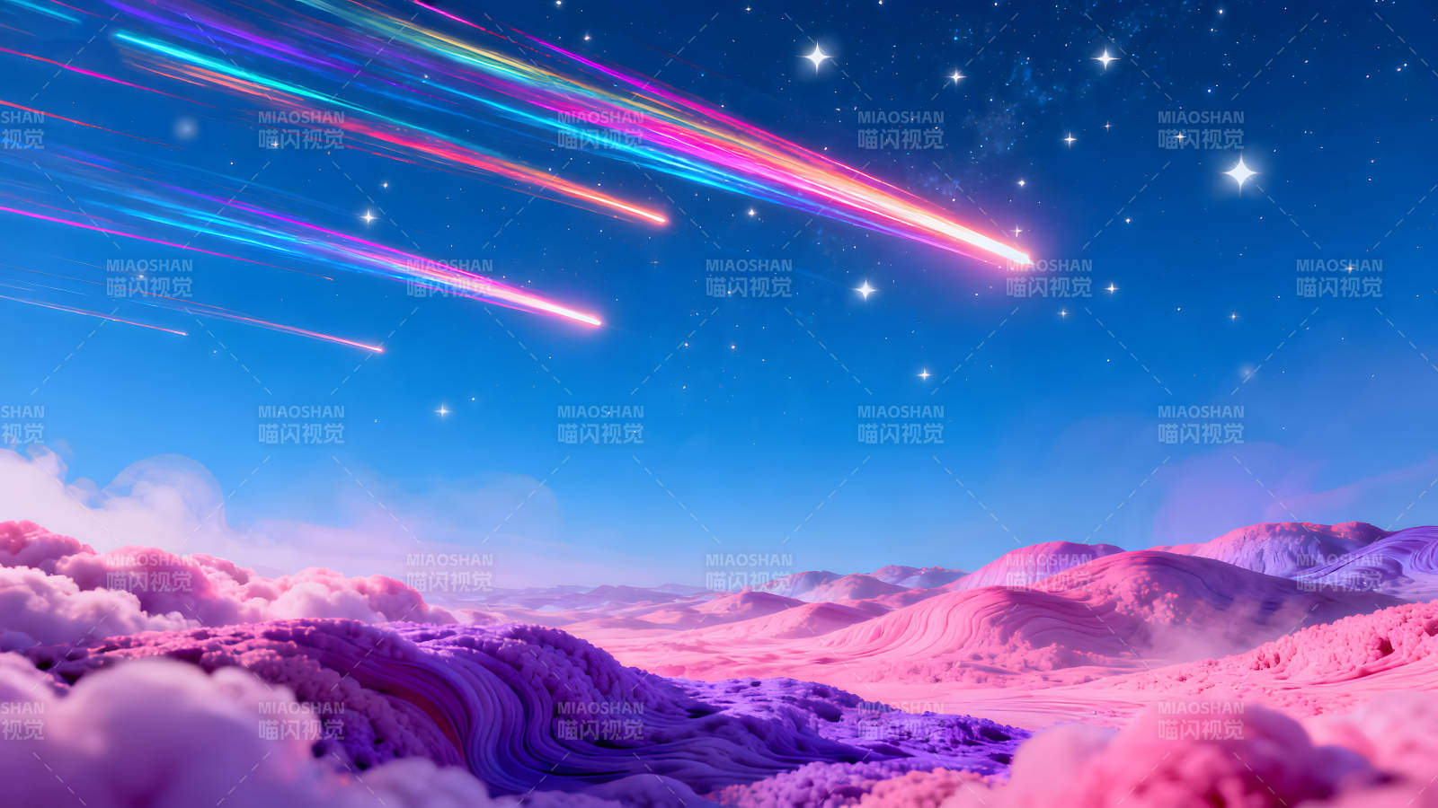 梦幻星空流星雨下的粉色星球-图片
