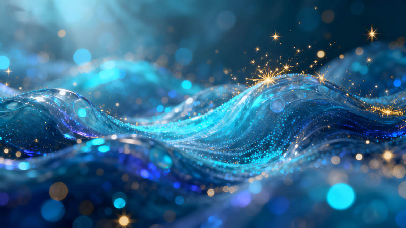 藍(lán)寶石般抽象的波浪與閃耀星光交織-圖片