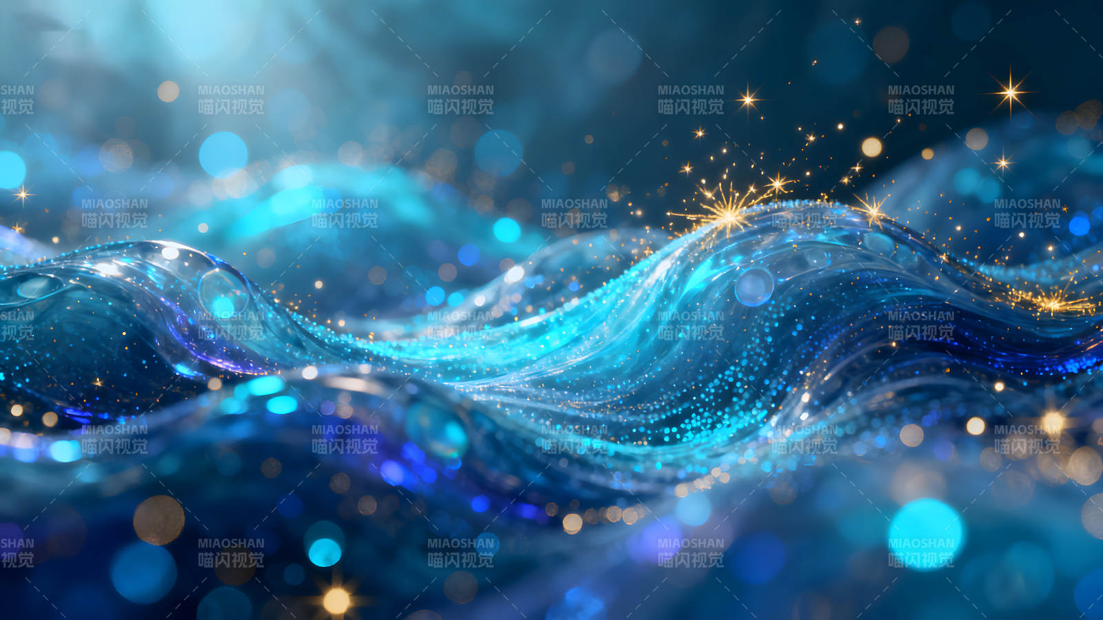 藍寶石般抽象的波浪與閃耀星光交織-圖片