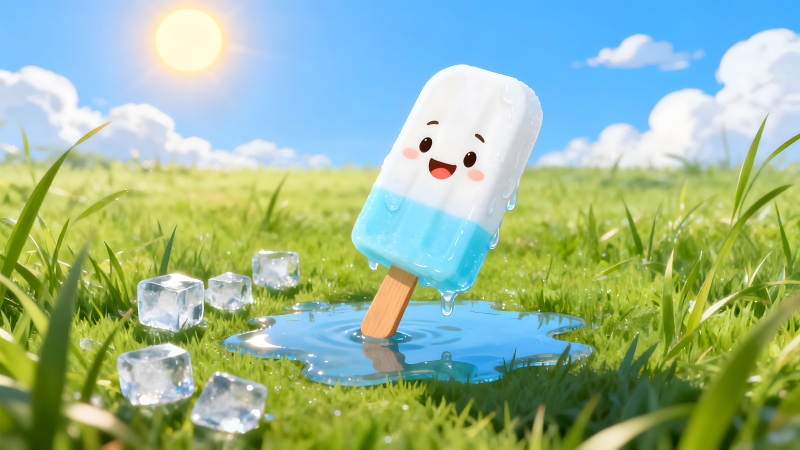可愛冰棍融化在陽光下圖片