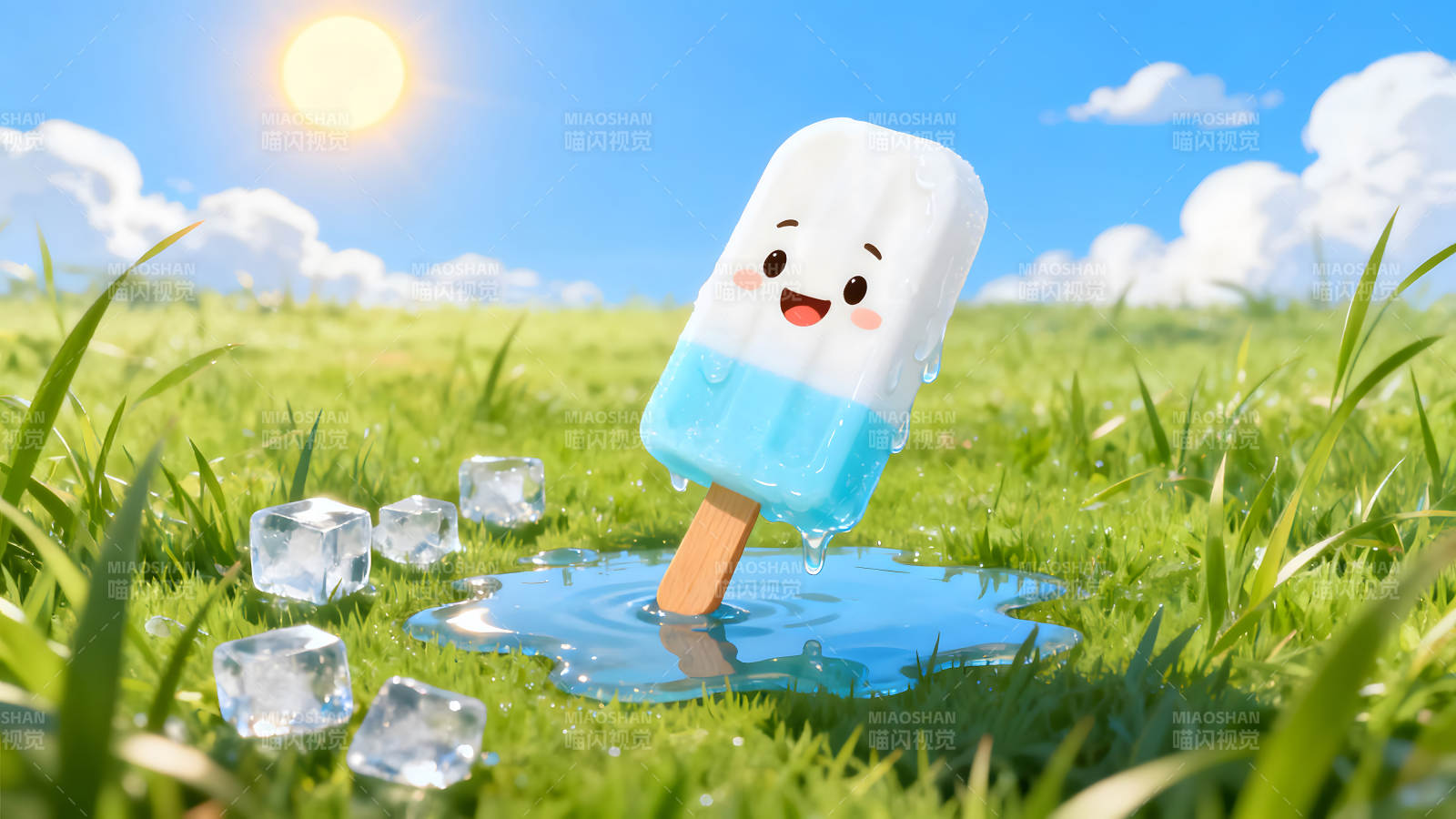 可愛冰棍融化在陽光下圖片