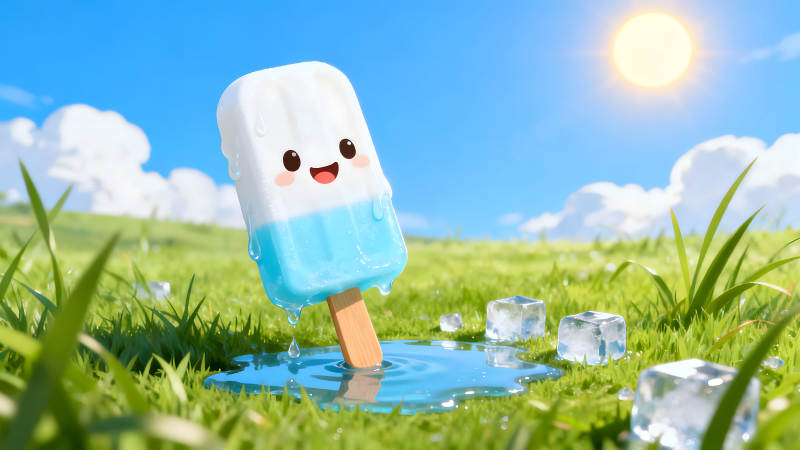 夏日融化的可愛冰棍-圖片