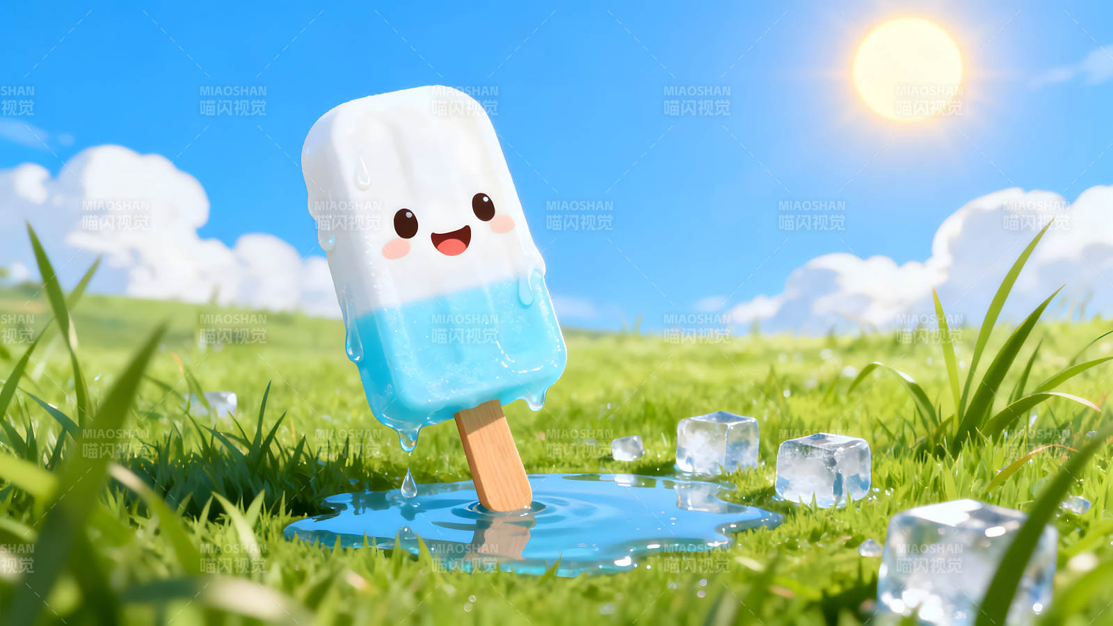 夏日融化的可愛冰棍-圖片