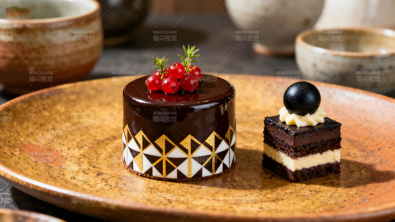 精致甜点摆盘巧克力蛋糕-图片