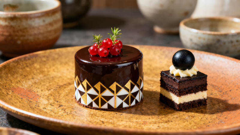 精致甜点摆盘巧克力蛋糕-图片