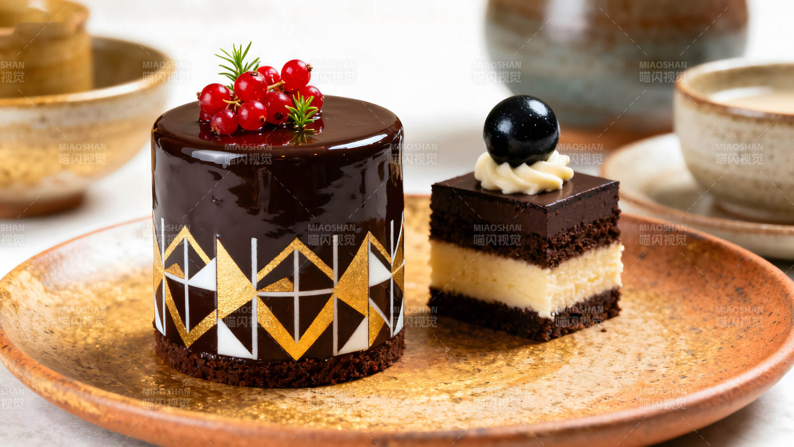 精致甜點巧克力蛋糕紅果裝飾圖片