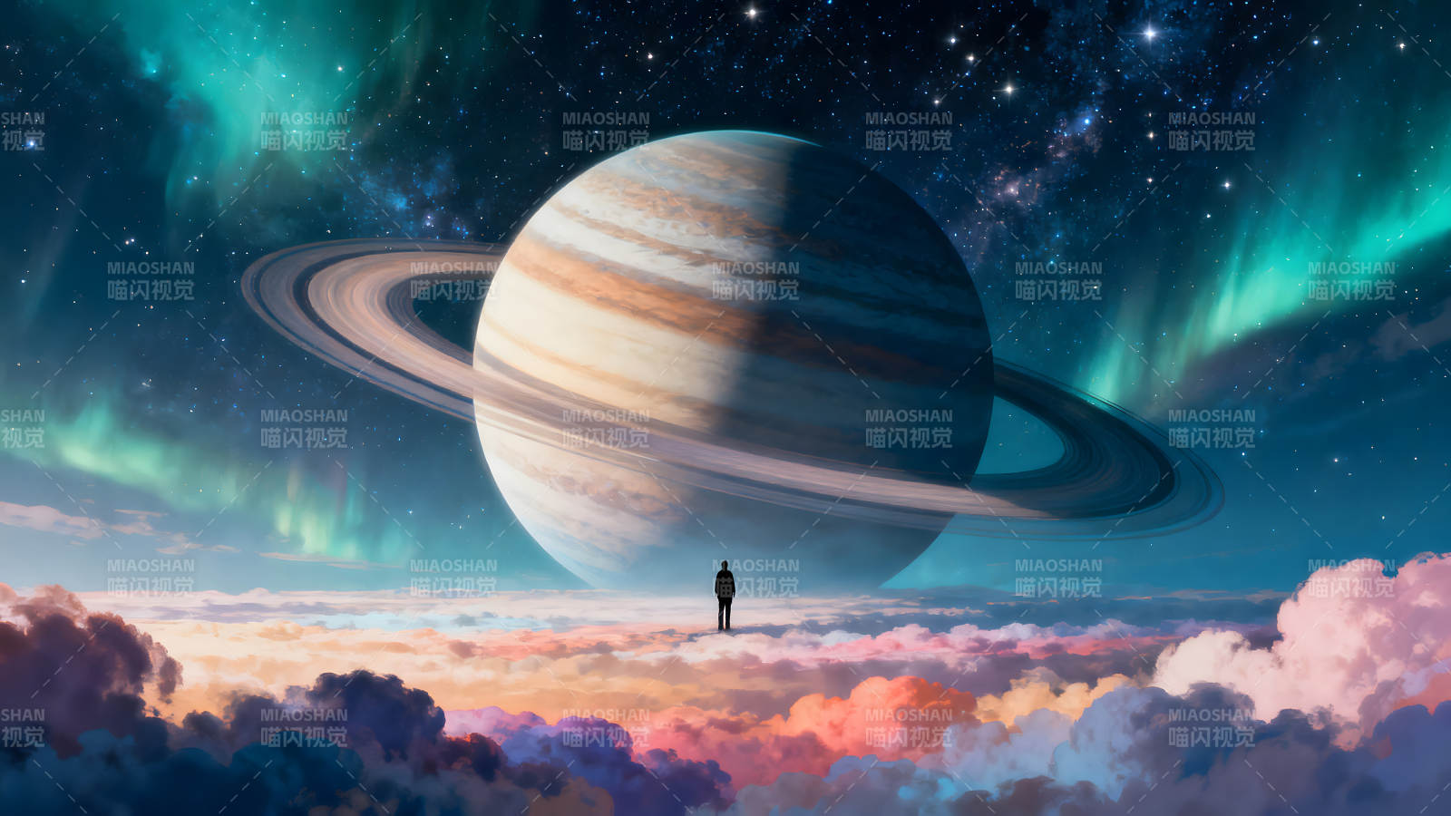 星空下的奇幻景象孤独的探索者-图片