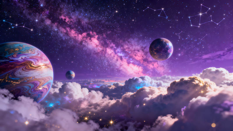 星空與行星的奇幻景象-圖片
