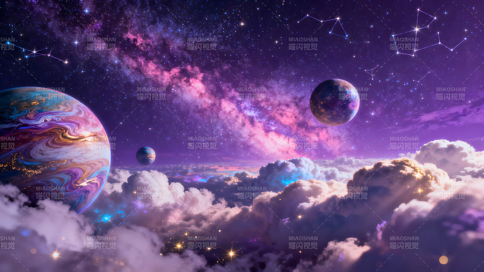 星空與行星的奇幻景象-圖片