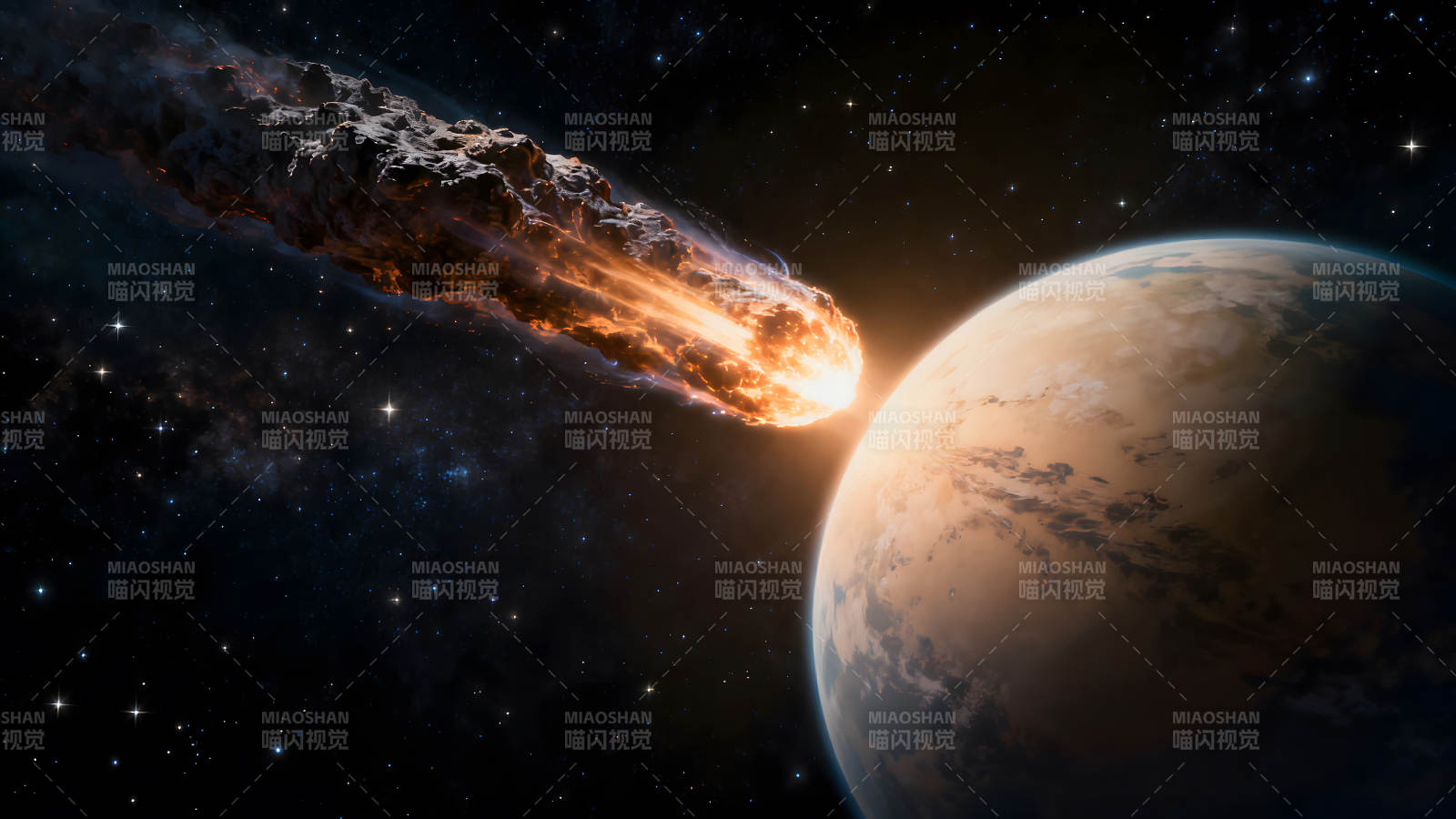 陨石撞击行星的景象-图片