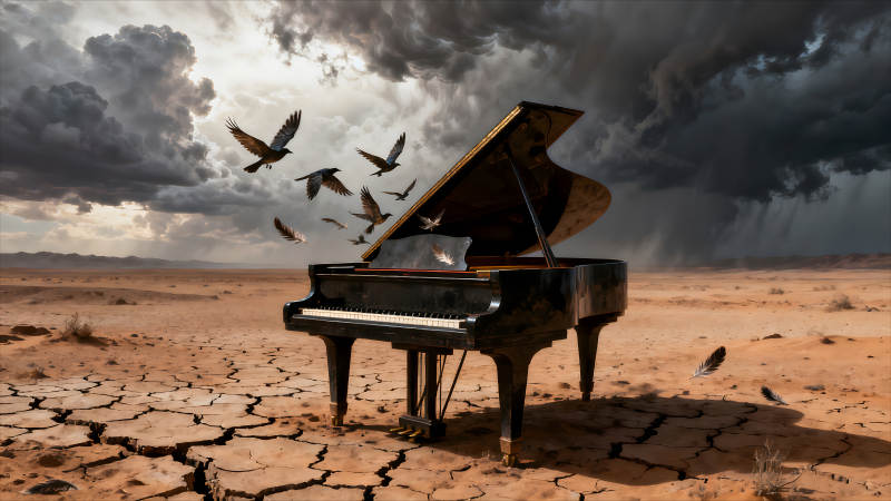 荒漠鋼琴鳥羽飛翔-圖片