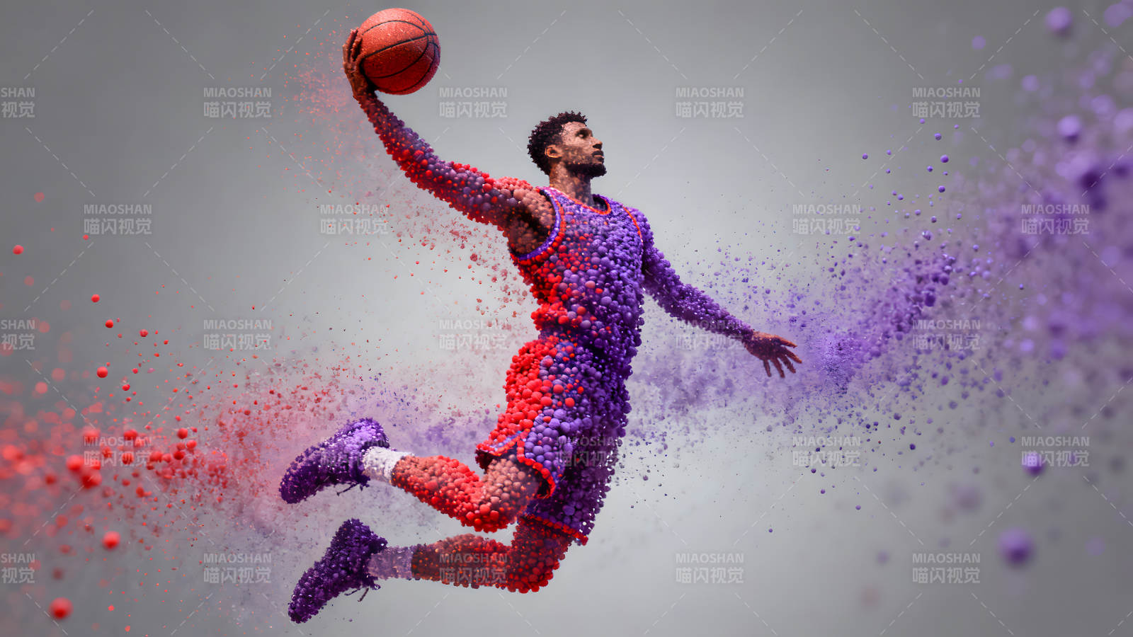 籃球運動員起跳扣籃的視覺效果-圖片