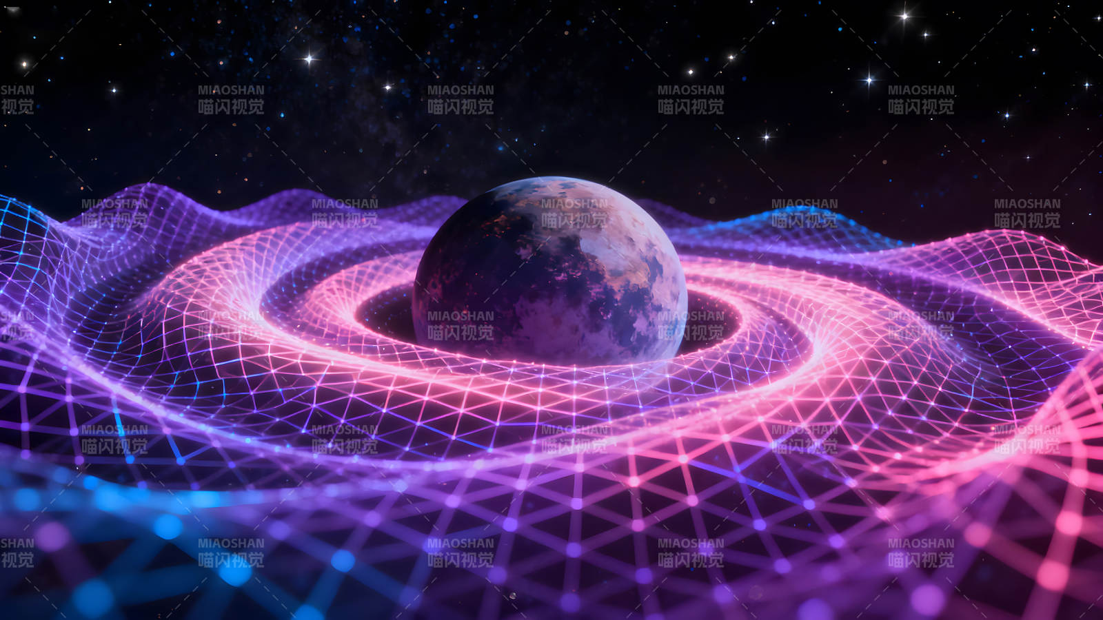 宇宙星球与引力波的艺术渲染-图片