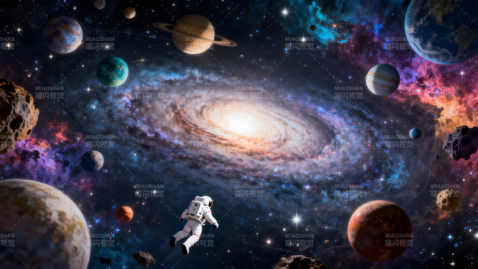 宇宙探索之旅星系環繞星辰閃爍-圖片