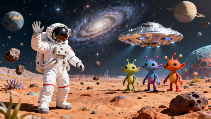 宇航員與外星生物的奇妙相遇-圖片