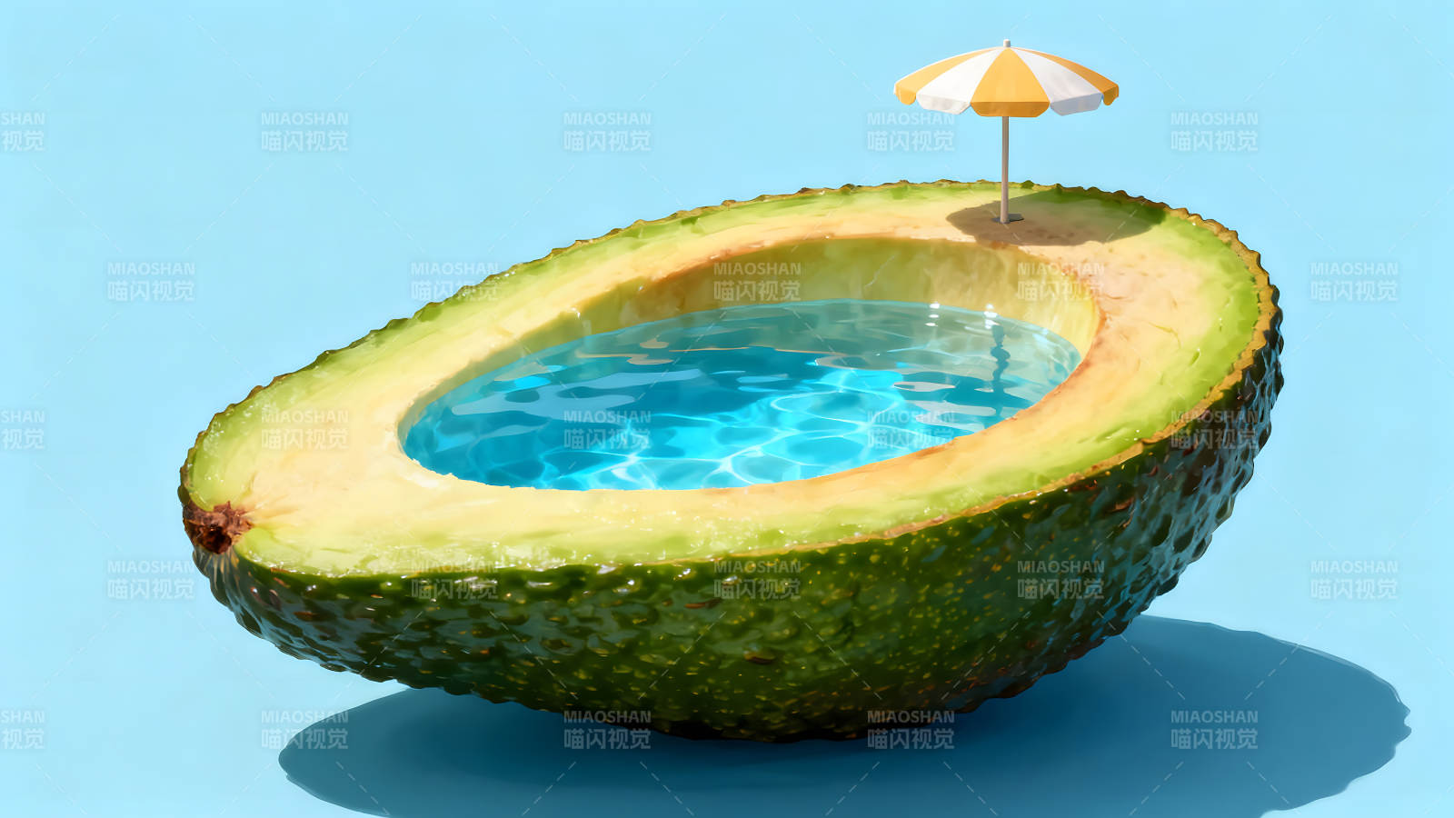 鳄梨中的游泳池阳光下的休闲-图片