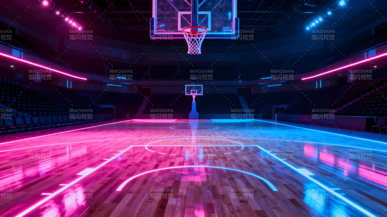 篮球馆霓虹灯光渲染场景图片