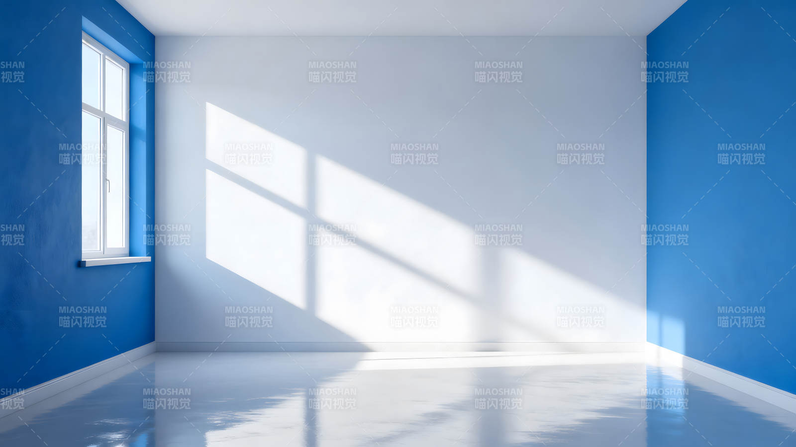 蓝白简约室内空间光影交错-图片