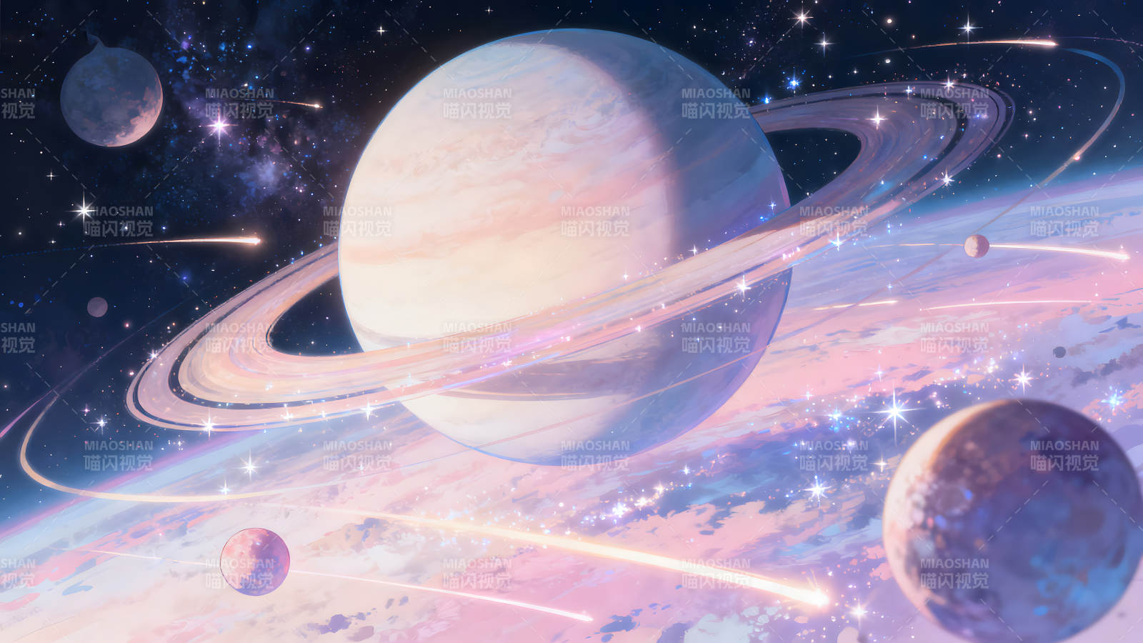 宇宙星空行星環繞畫面-圖片