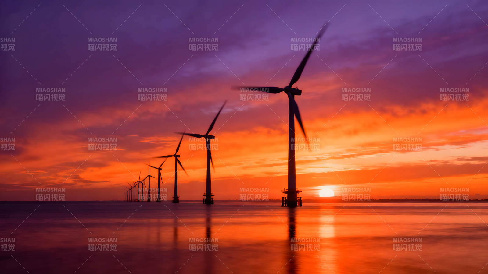 風車落日輝煌景色-圖片