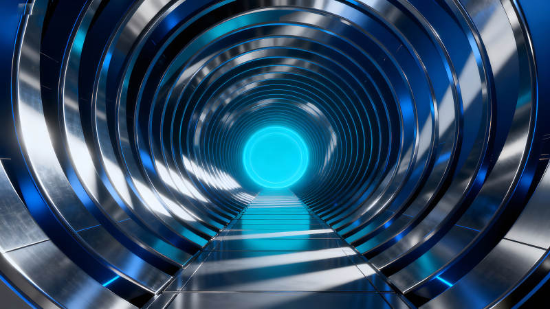 未来隧道发光蓝色光芒-图片