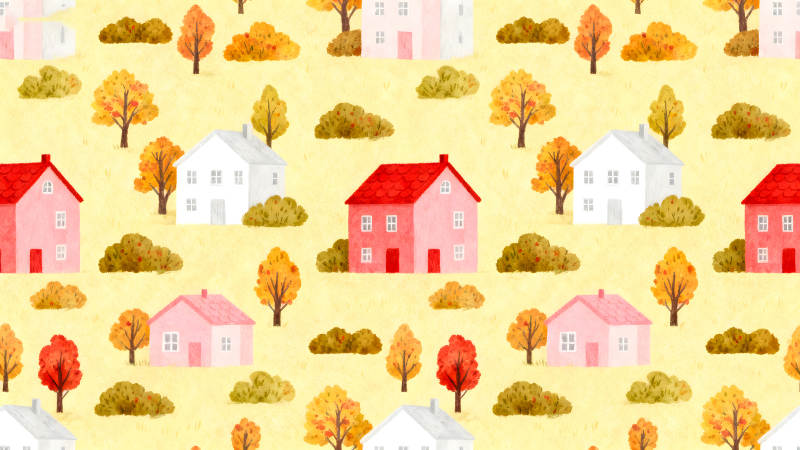 秋日小鎮風景畫-圖片