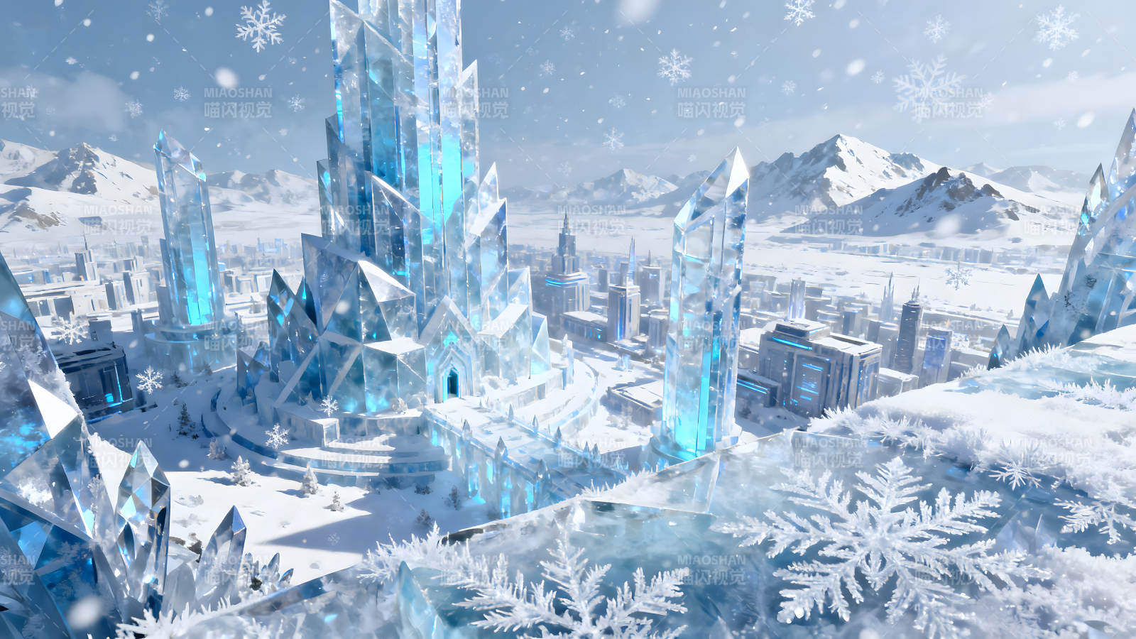 冰雪王國城市冬日景象-圖片