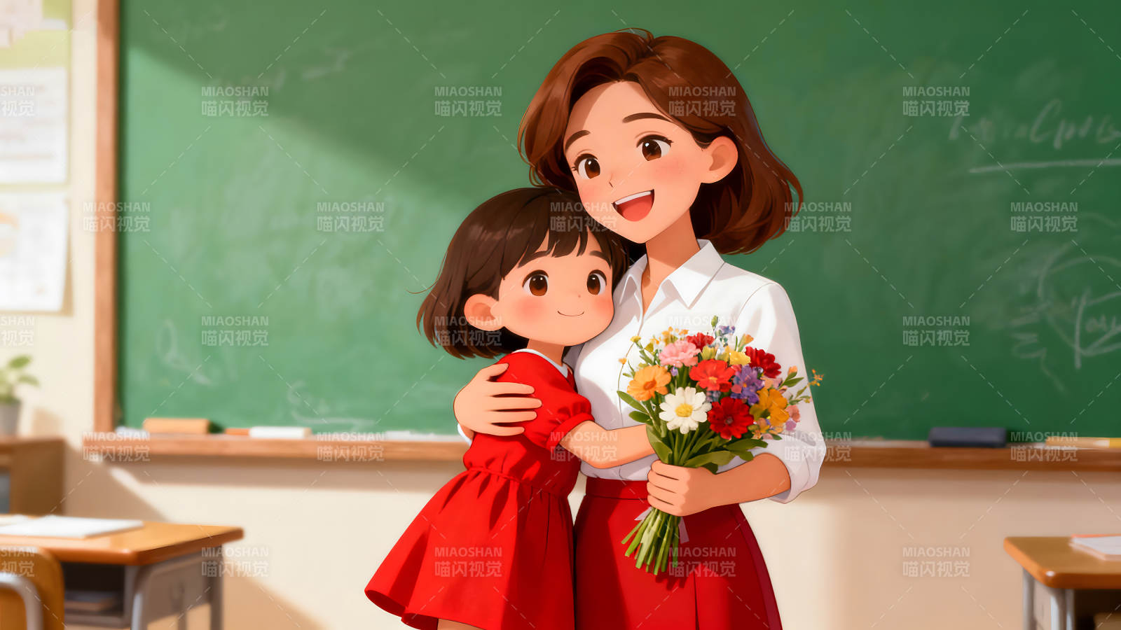 老師和學(xué)生擁抱在一起的場景圖片