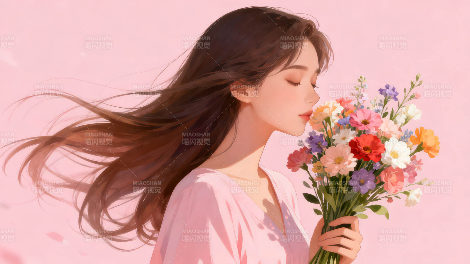 女子聞花香姿態(tài)優(yōu)美圖片