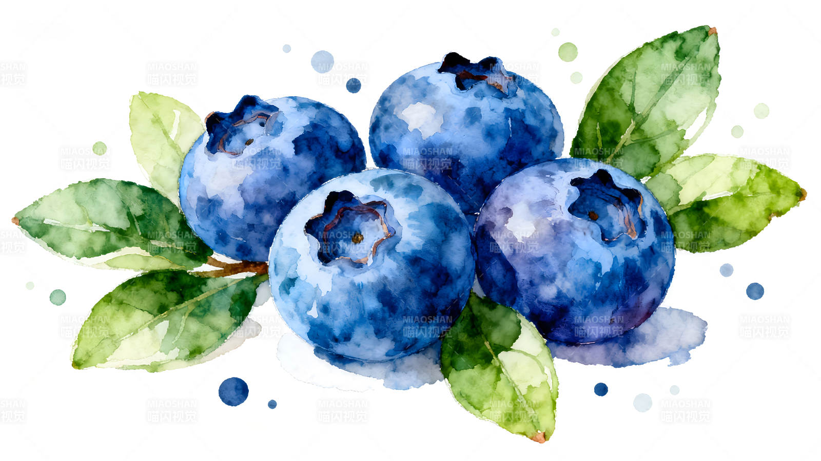 水彩蓝莓特写静物图-图片