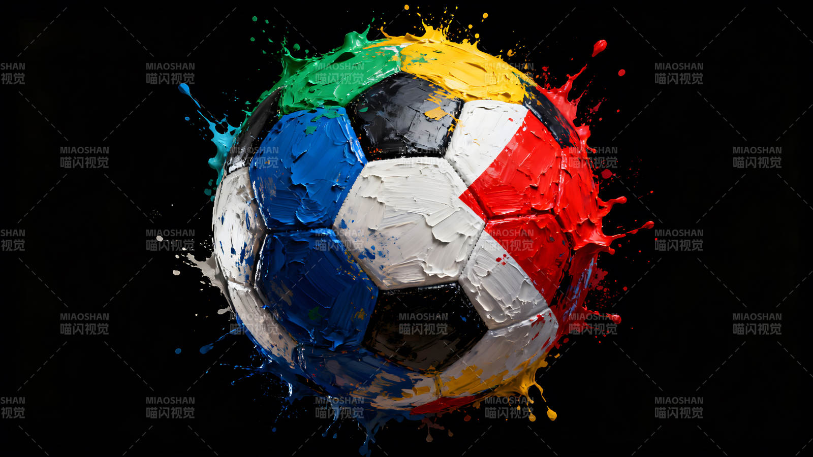 彩色足球喷溅油漆艺术设计-图片