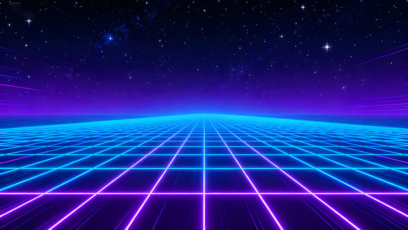 霓虹灯星空下的网格-图片