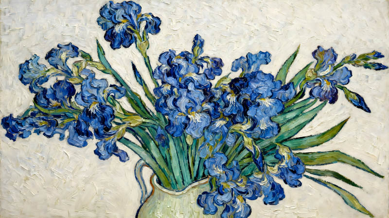 文森特·梵高的蓝色鸢尾花绘画-图片