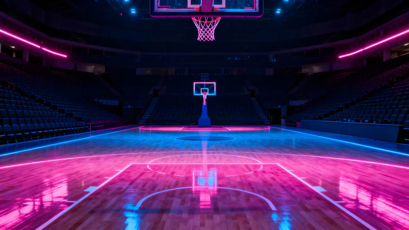 酷炫篮球馆内景霓虹灯光效果-图片