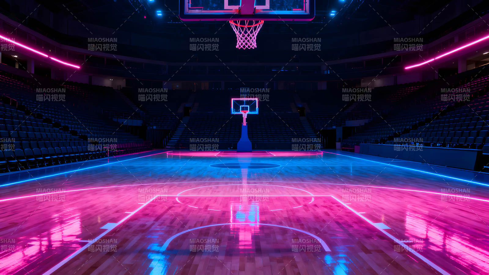 酷炫篮球馆内景霓虹灯光效果-图片