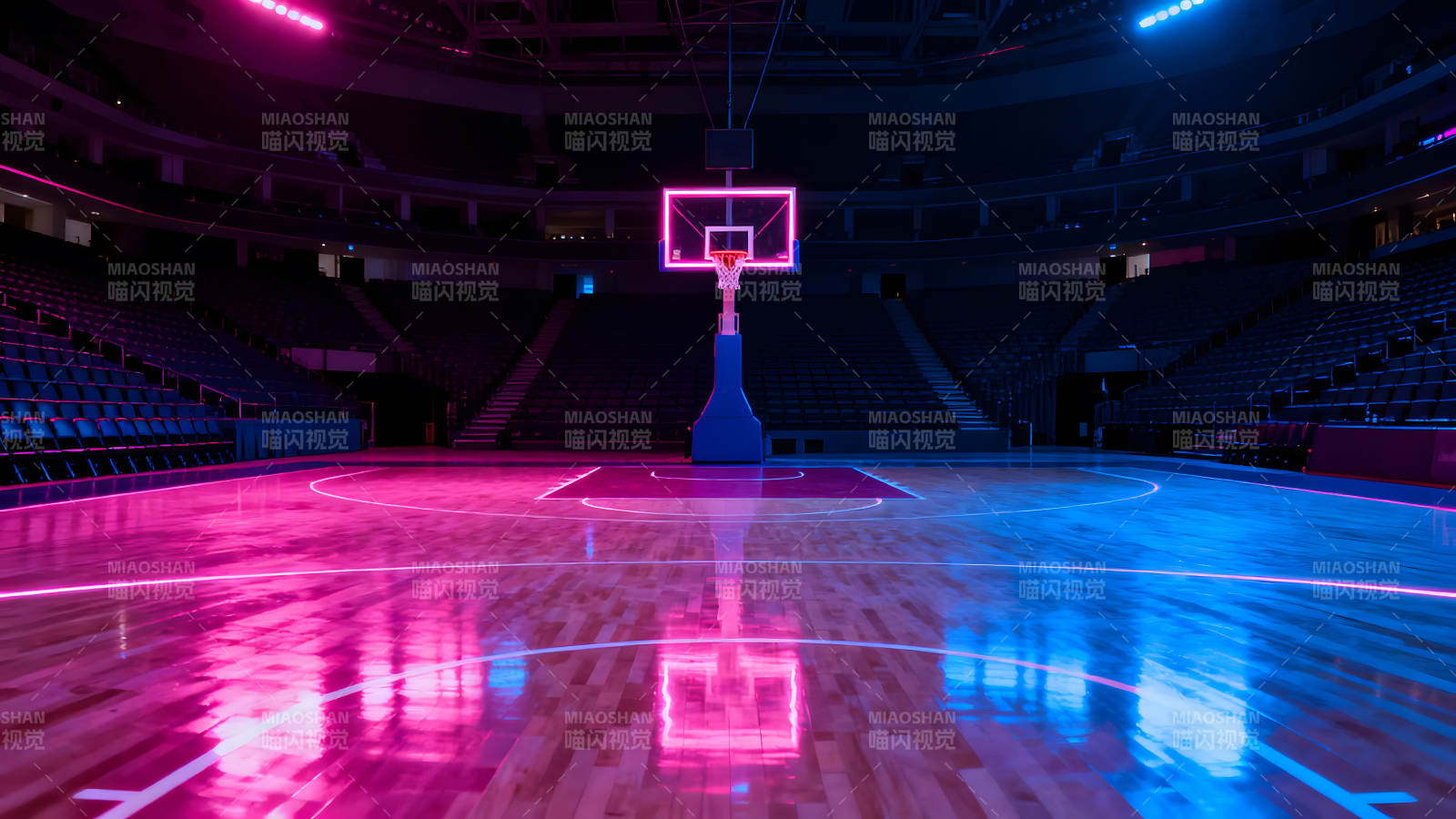 篮球场炫彩灯光氛围图片